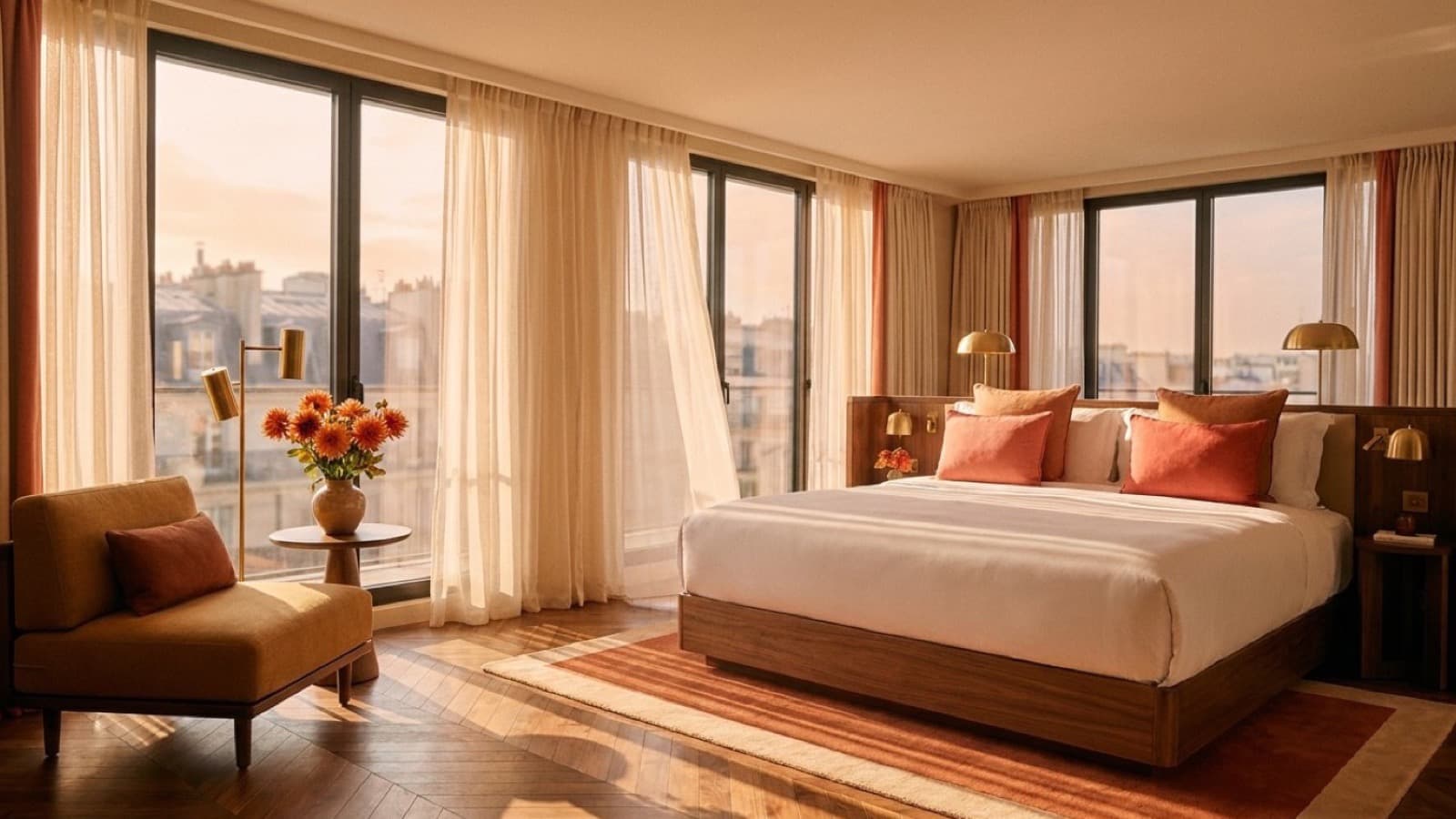 Luxury hotel suite with city view